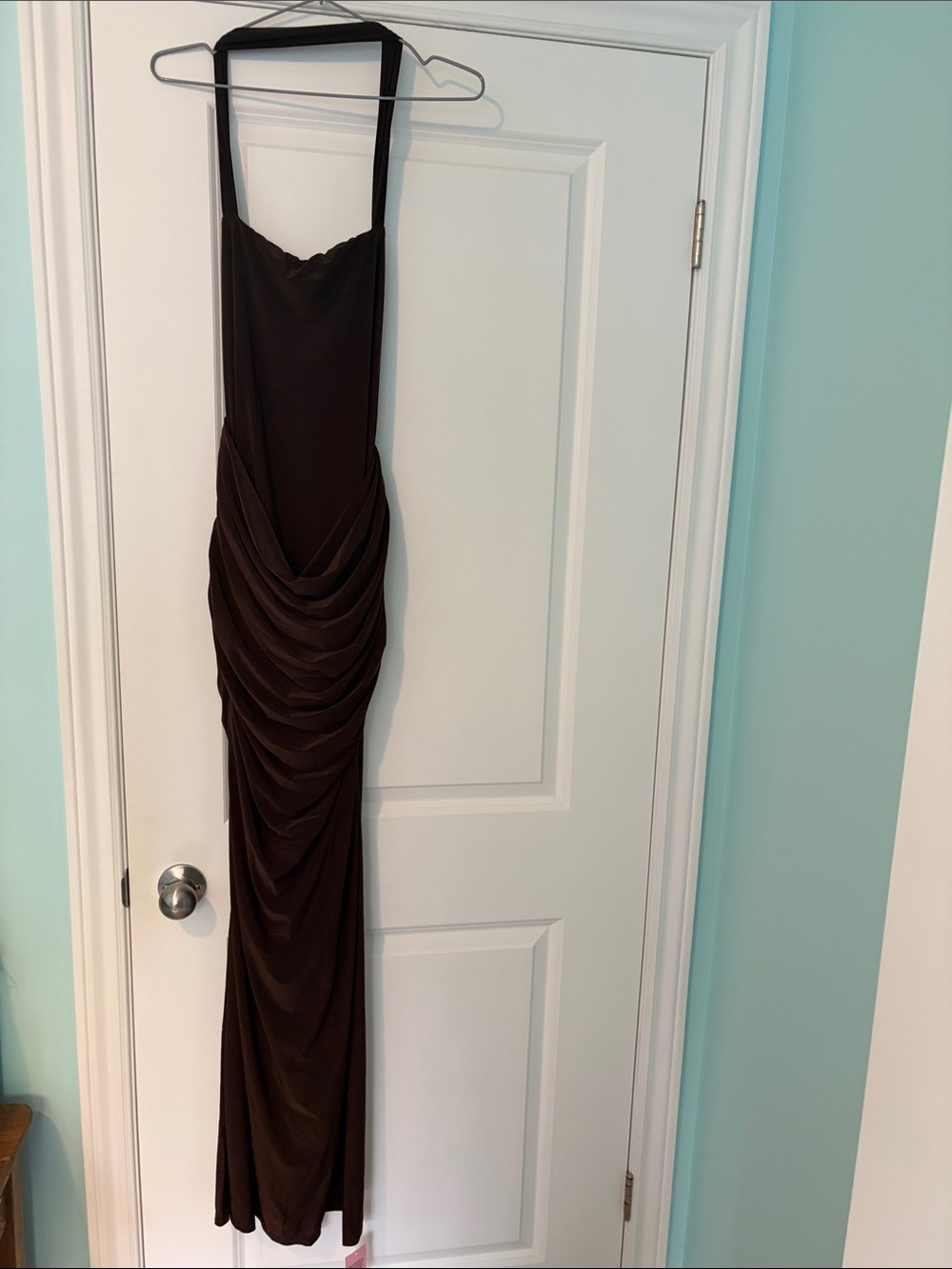 PrettyLittleThing Black Draped Maxi Halter Dress